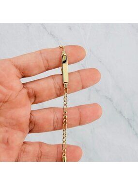✦ Real 14K Gold ID Bracelet ✦ Baby / Kids boy Girl Bracelet figaro 6"